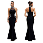 Neck Hanging Heavy Industry Beaded Evening Dress Women's Backless Slim-fit Fishtail Long Dress