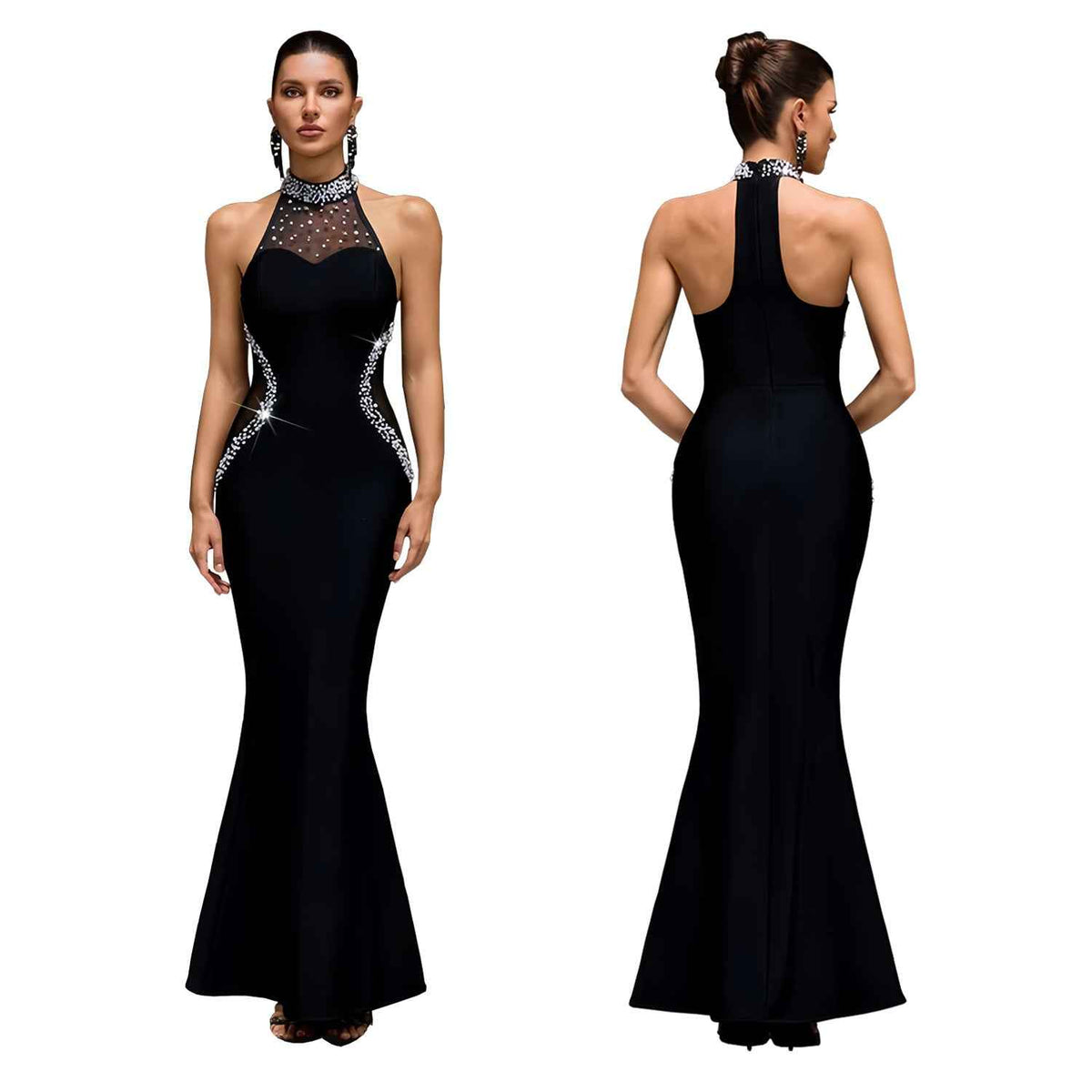 Neck Hanging Heavy Industry Beaded Evening Dress Women's Backless Slim-fit Fishtail Long Dress