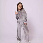 Girls Velvet Tracksuit Set | Hooded 2-Piece, 5 Colours