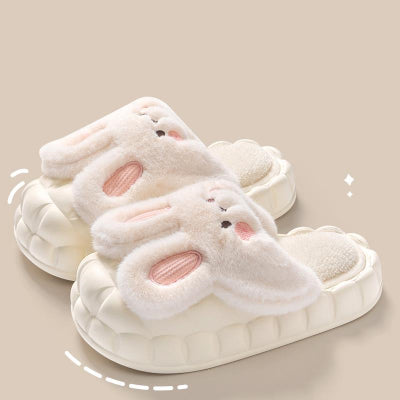 Fluffy Bunny Slippers – Thick Sole Winter Home Slides"