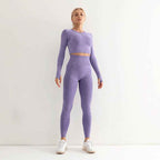 Seamless Yoga Suit Women's Long Sleeve Sports Top High Waist Hip Lifting Sports Tights Pants
