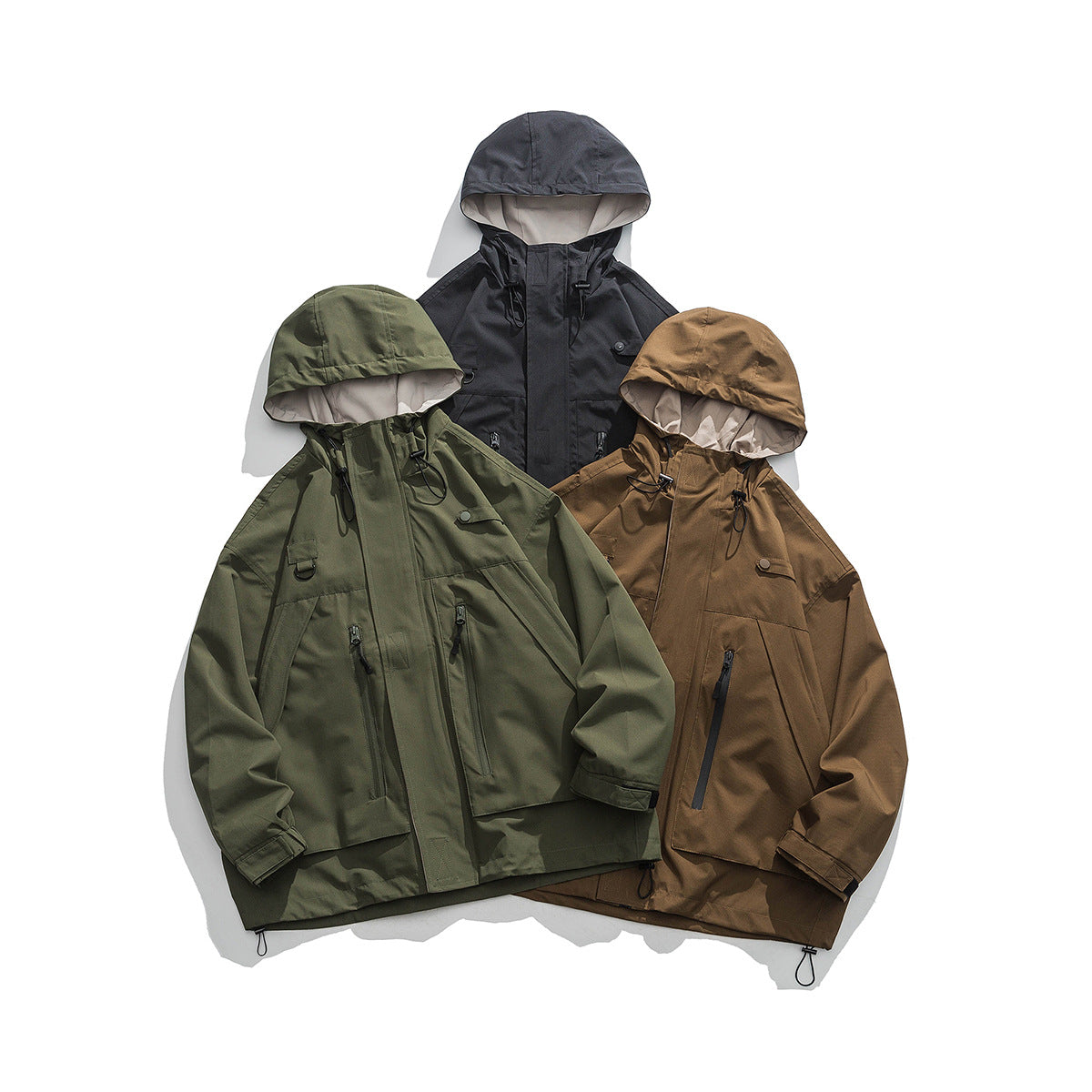 Waterproof Hooded Jacket for Men – Zip-Up Utility Outerwear