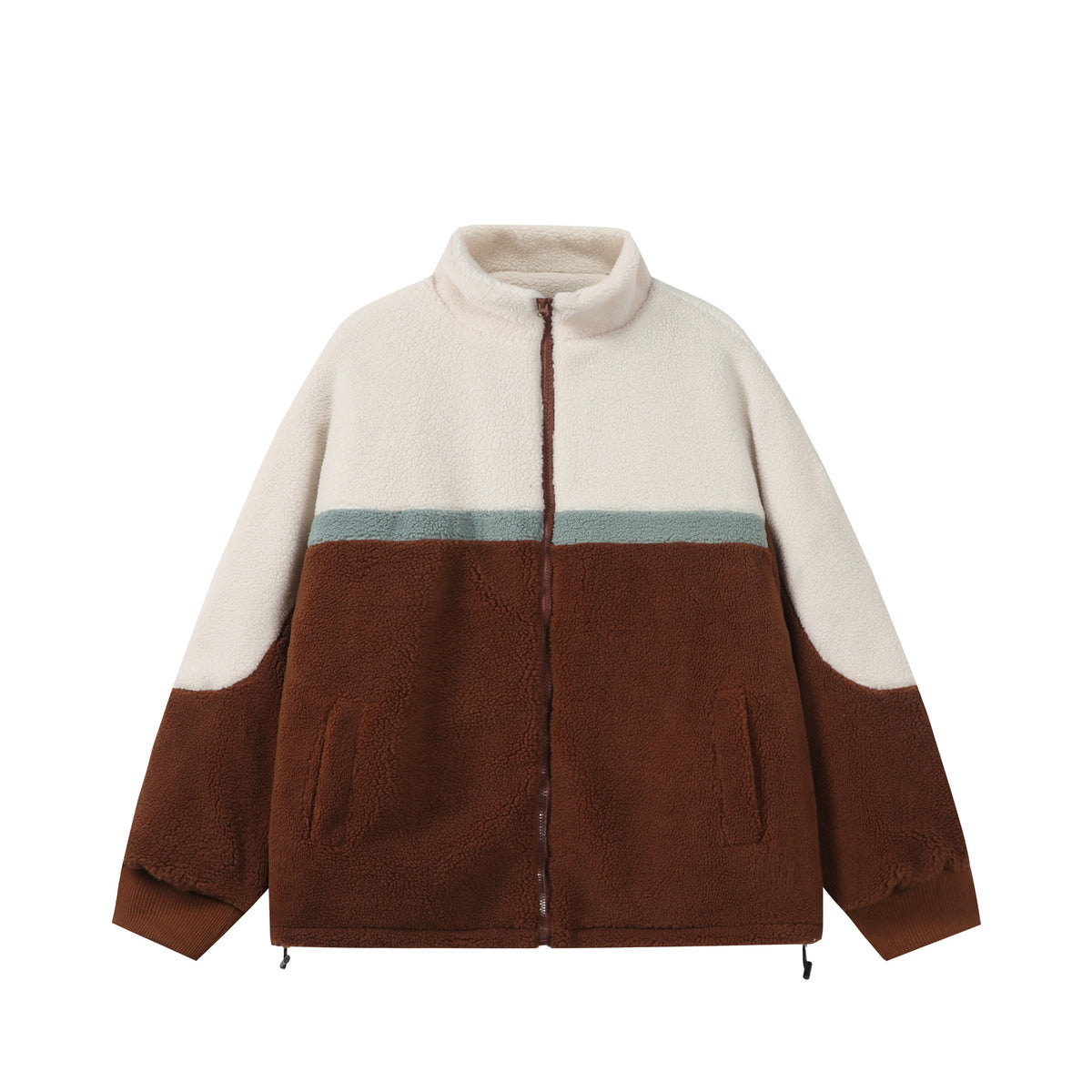 Jacket with Fleece Lining Color-blocked Stand-up Collar Casual and Versatile