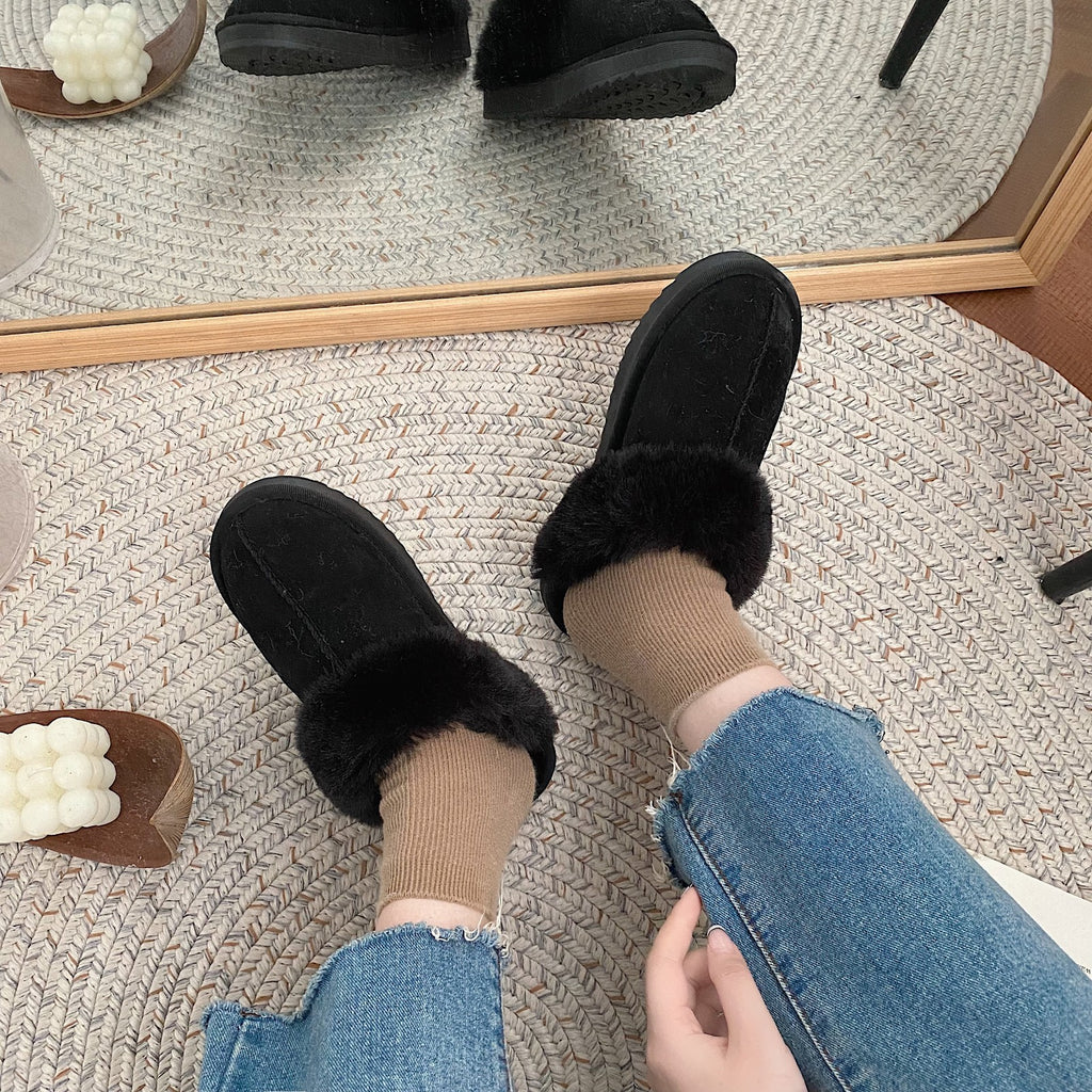 Fluffy Shearling Mule Slippers – Women's Cosy Winter Slip-Ons