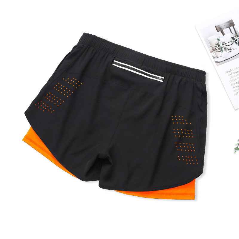 Fake Two Piece Double Layer Sports Shorts, Quick Drying, Breathable, Anti Glare Running, Training, Fitness Shorts, Summer Mens