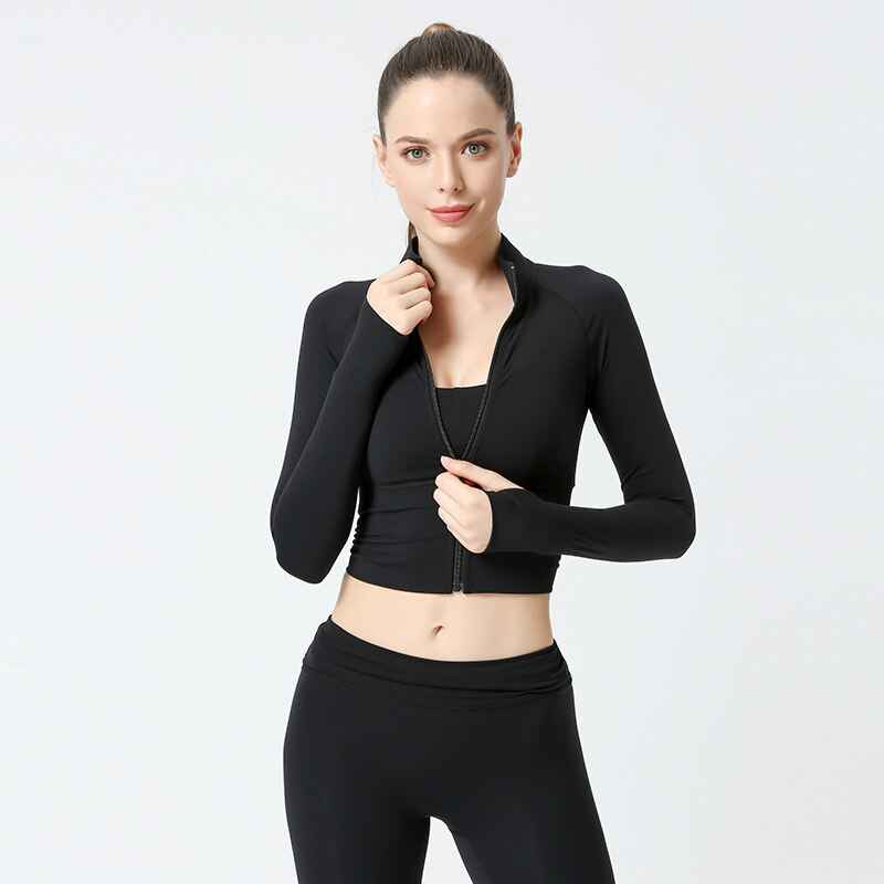 Nude Zipper Fitness Gym tops Long Sleeve yoga shirts Autumn and winter Slim running jacket Quick dry sports jackets coats