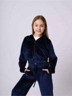Girls Velvet Tracksuit Set | Hooded 2-Piece, 5 Colours