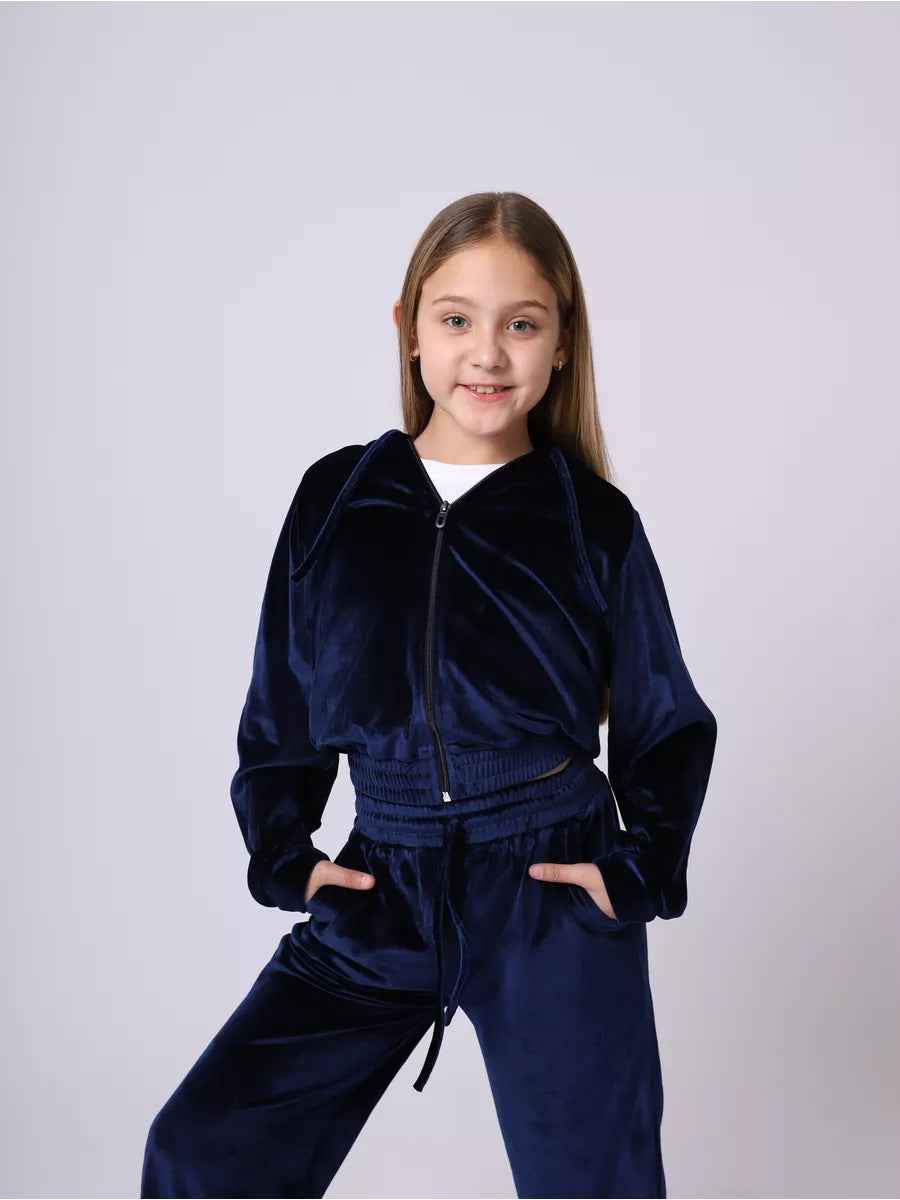 Girls Velvet Tracksuit Set | Hooded 2-Piece, 5 Colours