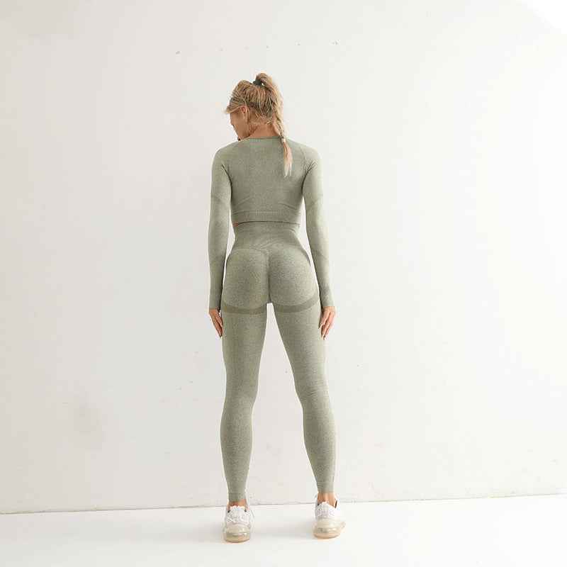 Seamless Yoga Suit Women's Long Sleeve Sports Top High Waist Hip Lifting Sports Tights Pants