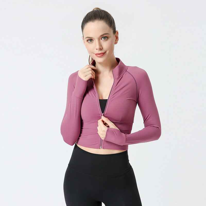 Nude Zipper Fitness Gym tops Long Sleeve yoga shirts Autumn and winter Slim running jacket Quick dry sports jackets coats