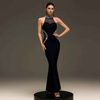 Neck Hanging Heavy Industry Beaded Evening Dress Women's Backless Slim-fit Fishtail Long Dress