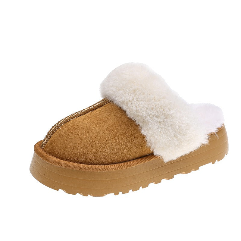 Platform Fur Cuff Slippers – Women's Suede Winter House Shoes