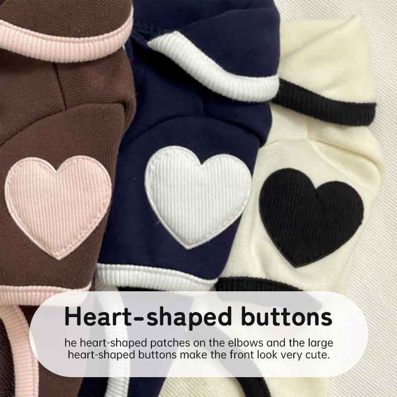 Pet pajamas, plush onesie, Bichon warm vest, heart-print winter dog clothes, two-leg snap-button puppy outfits.