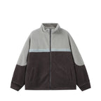 Jacket with Fleece Lining Color-blocked Stand-up Collar Casual and Versatile