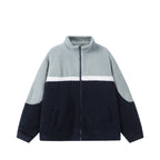 Jacket with Fleece Lining Color-blocked Stand-up Collar Casual and Versatile