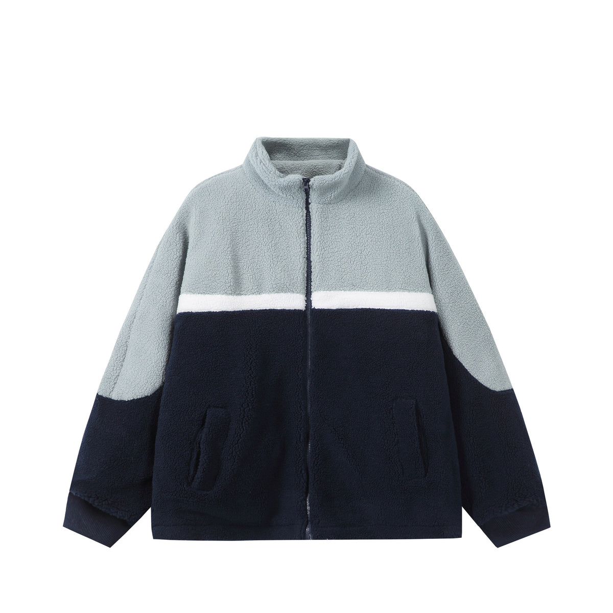 Jacket with Fleece Lining Color-blocked Stand-up Collar Casual and Versatile