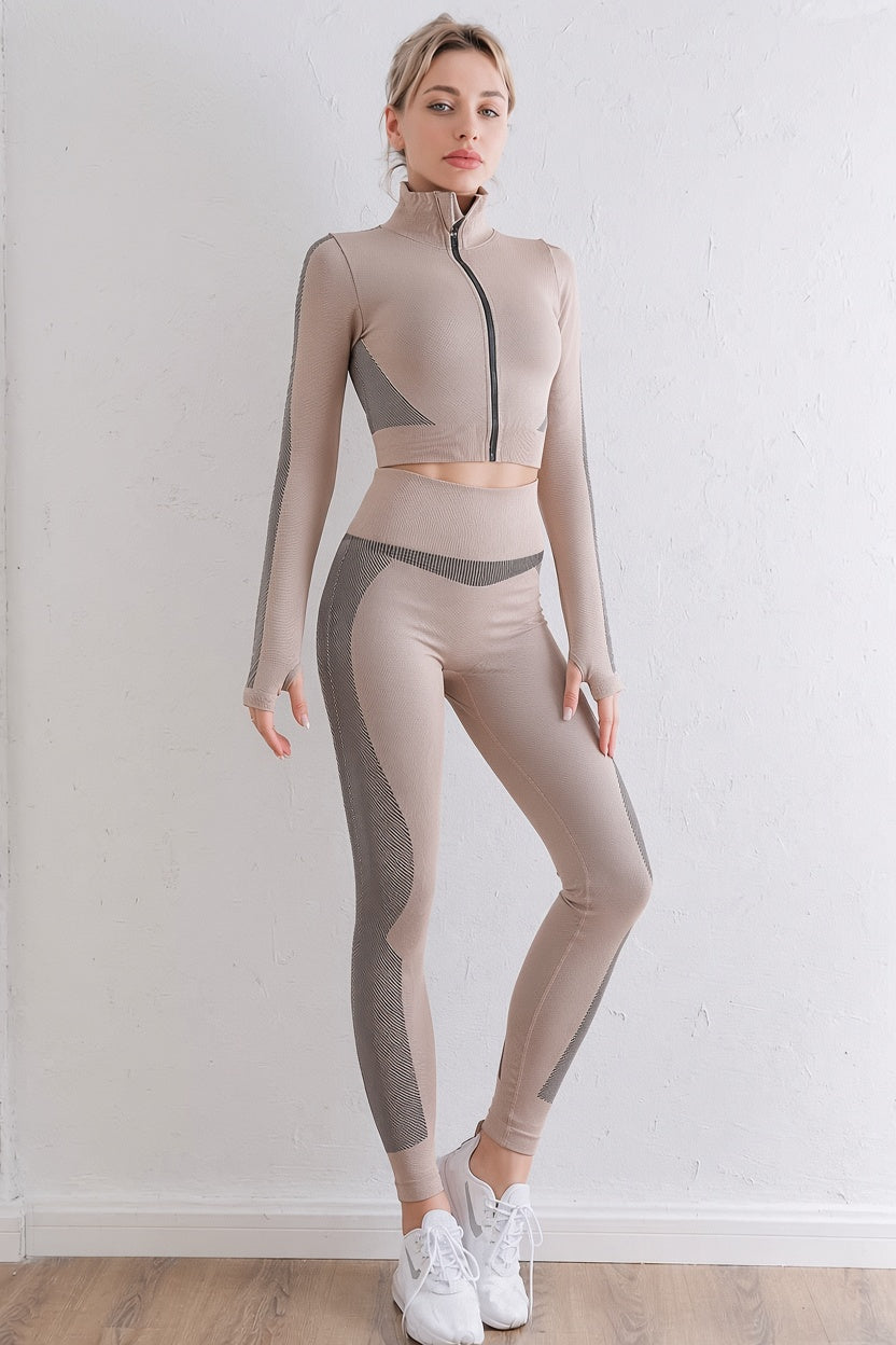 Seamless Zip Up Gym Set – Women's Two-Piece Running & Yoga Wear