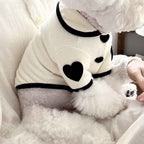 Pet pajamas, plush onesie, Bichon warm vest, heart-print winter dog clothes, two-leg snap-button puppy outfits.