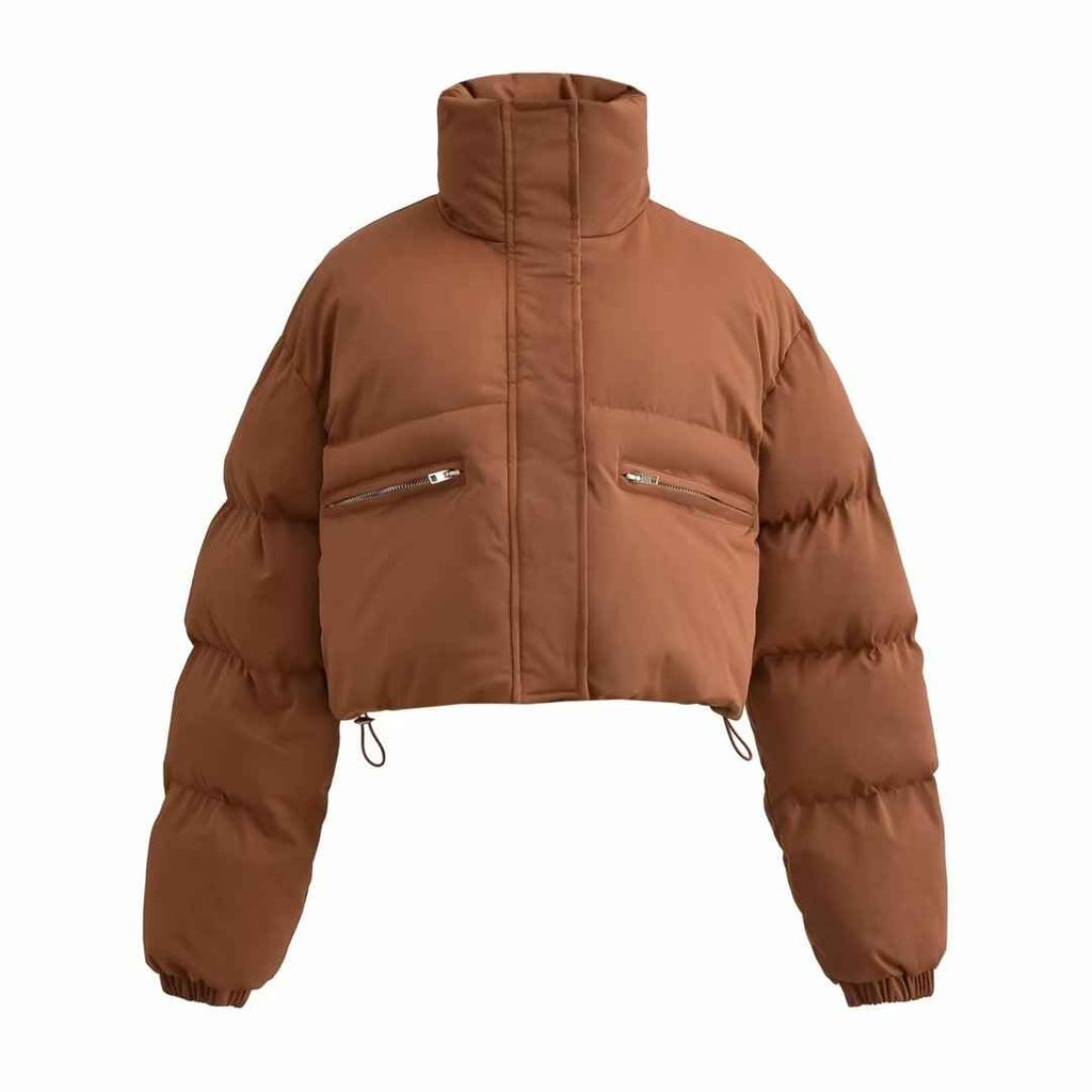 Winter stand up collar pocket zipper bread jacket short cotton jacket warm jacket for women