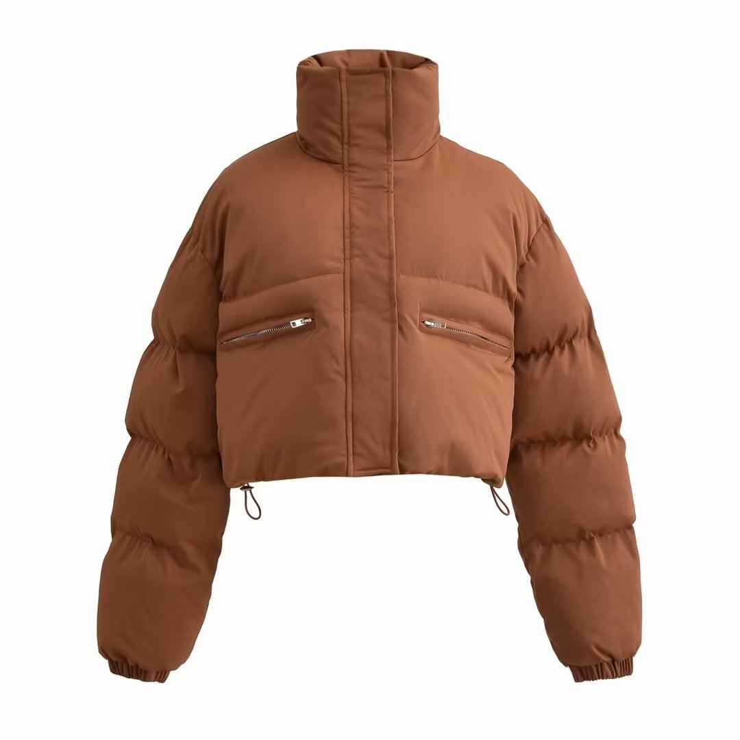 Winter stand up collar pocket zipper bread jacket short cotton jacket warm jacket for women