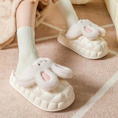 Fluffy Bunny Slippers – Thick Sole Winter Home Slides"