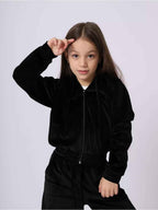Girls Velvet Tracksuit Set | Hooded 2-Piece, 5 Colours