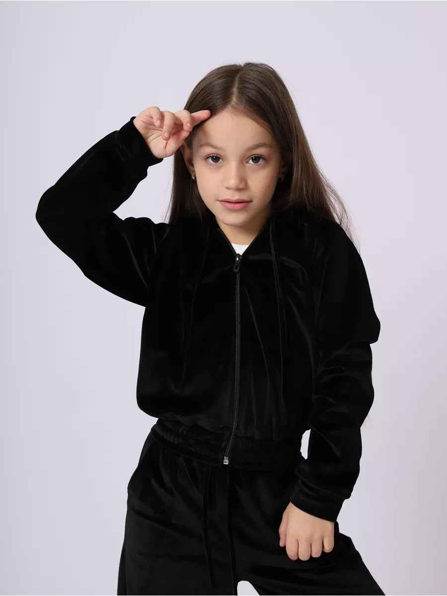 Girls Velvet Tracksuit Set | Hooded 2-Piece, 5 Colours