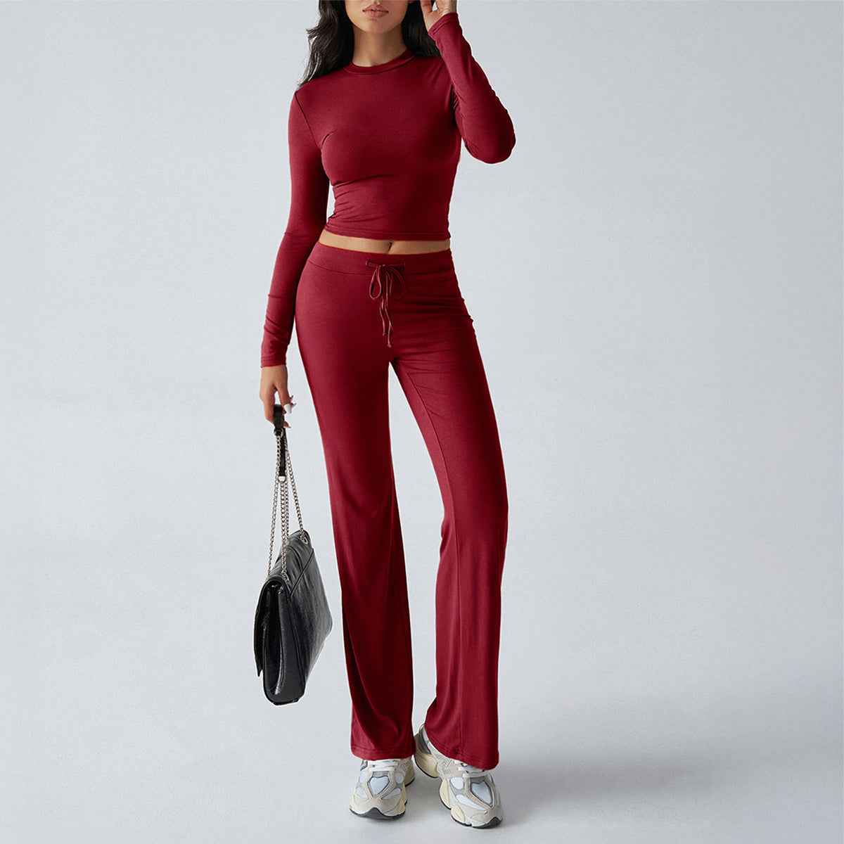 Yoga Long Sleeve T-Shirt Pure Color Long Pants Set