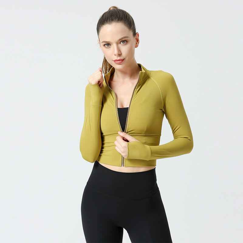 Nude Zipper Fitness Gym tops Long Sleeve yoga shirts Autumn and winter Slim running jacket Quick dry sports jackets coats