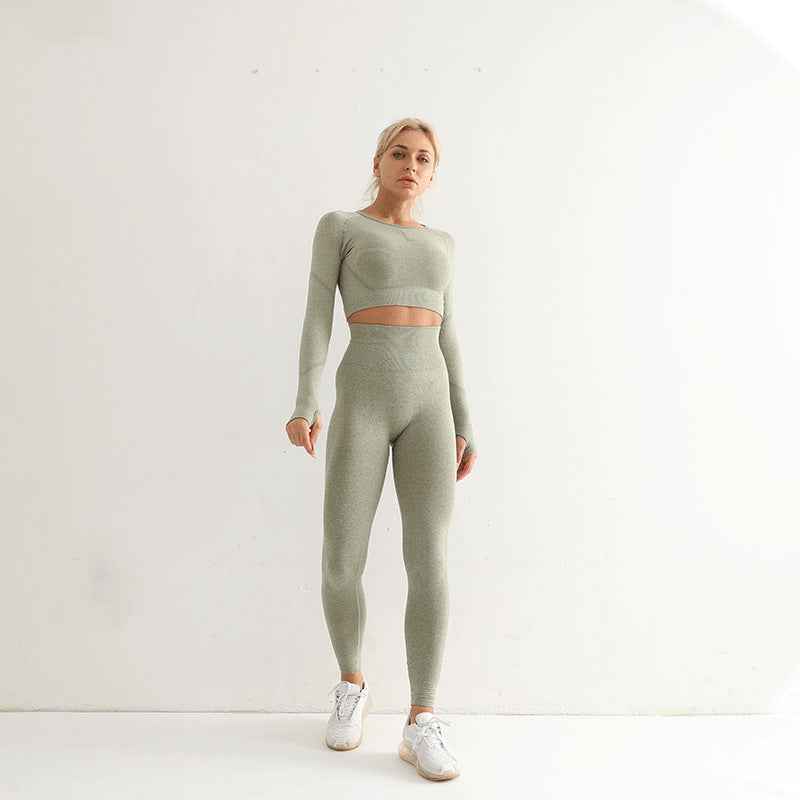 Seamless Yoga Suit Women's Long Sleeve Sports Top High Waist Hip Lifting Sports Tights Pants