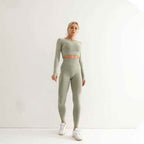 Seamless Yoga Suit Women's Long Sleeve Sports Top High Waist Hip Lifting Sports Tights Pants