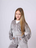 Girls Velvet Tracksuit Set | Hooded 2-Piece, 5 Colours