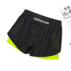 Fake Two Piece Double Layer Sports Shorts, Quick Drying, Breathable, Anti Glare Running, Training, Fitness Shorts, Summer Mens