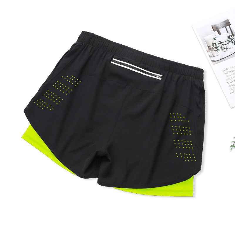 Fake Two Piece Double Layer Sports Shorts, Quick Drying, Breathable, Anti Glare Running, Training, Fitness Shorts, Summer Mens