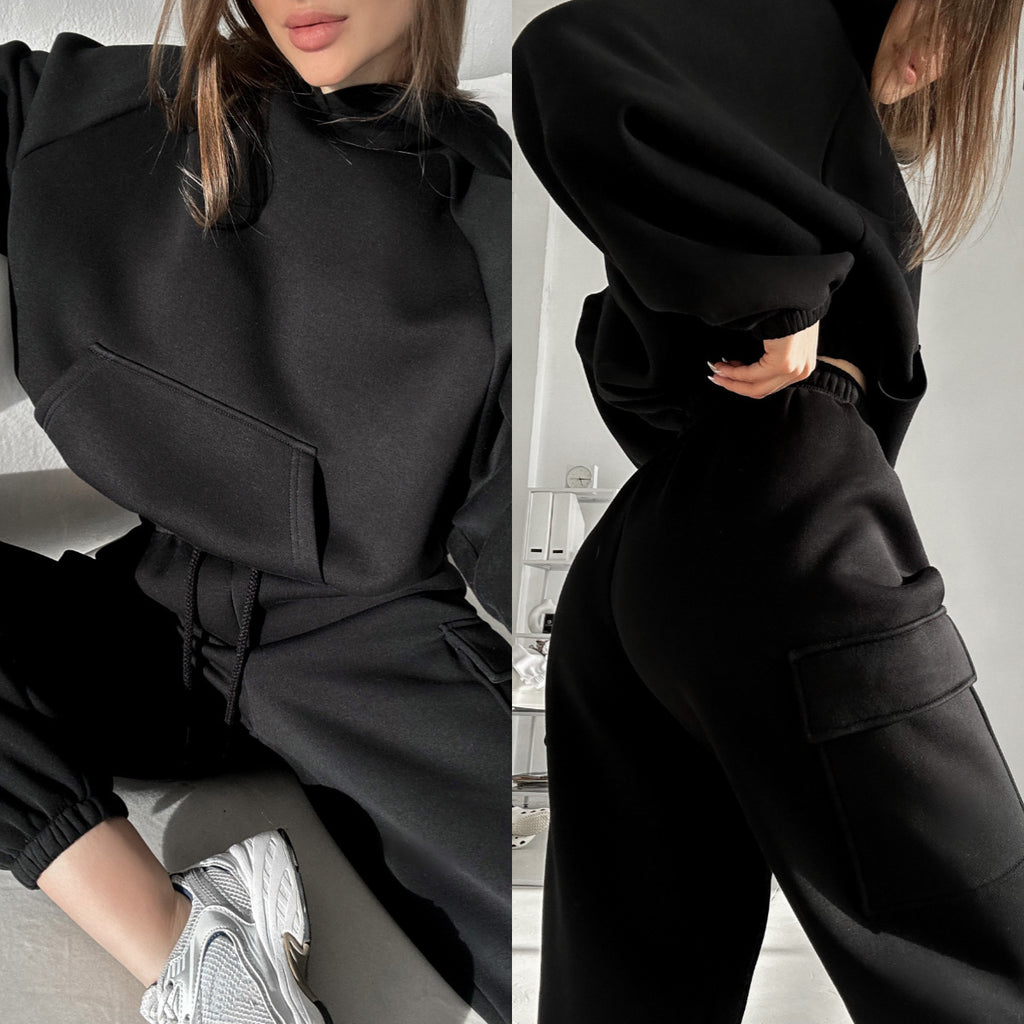 Women's Hoodie Set – Cropped Hoodie & Cargo Joggers Tracksuit