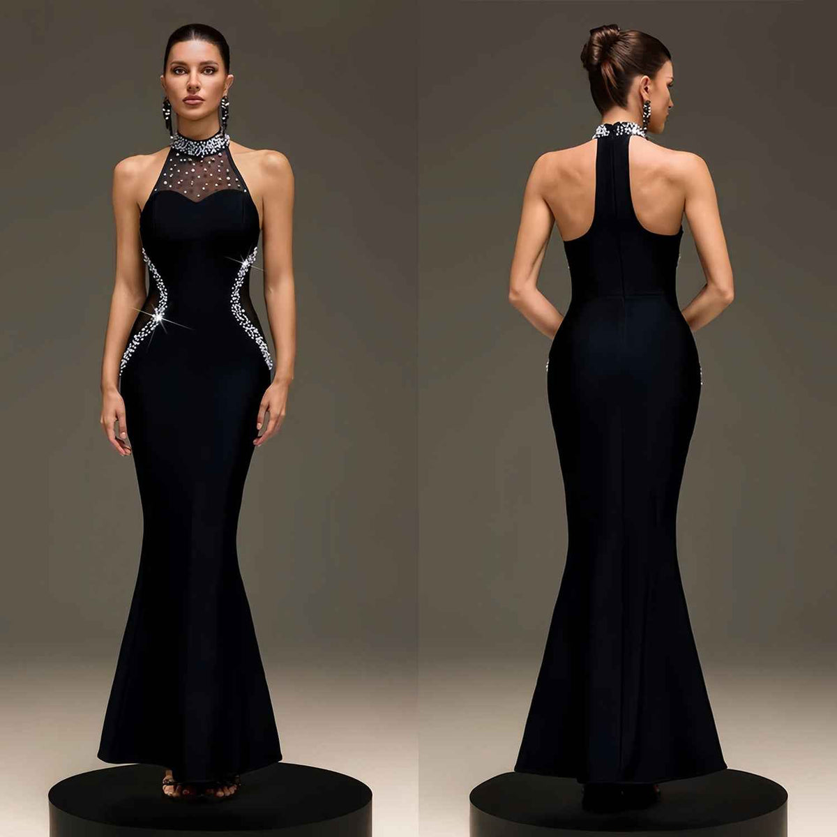 Neck Hanging Heavy Industry Beaded Evening Dress Women's Backless Slim-fit Fishtail Long Dress