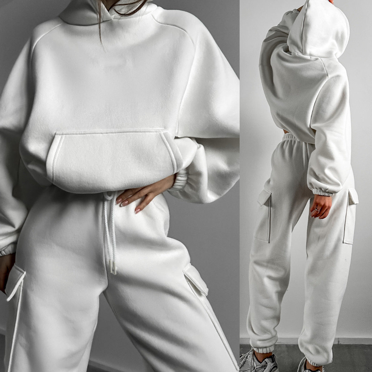 Women's Hoodie Set – Cropped Hoodie & Cargo Joggers Tracksuit