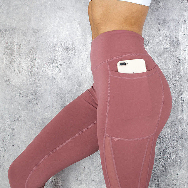 High Waisted Pocket Leggings – Mesh Panel Yoga & Running Pants