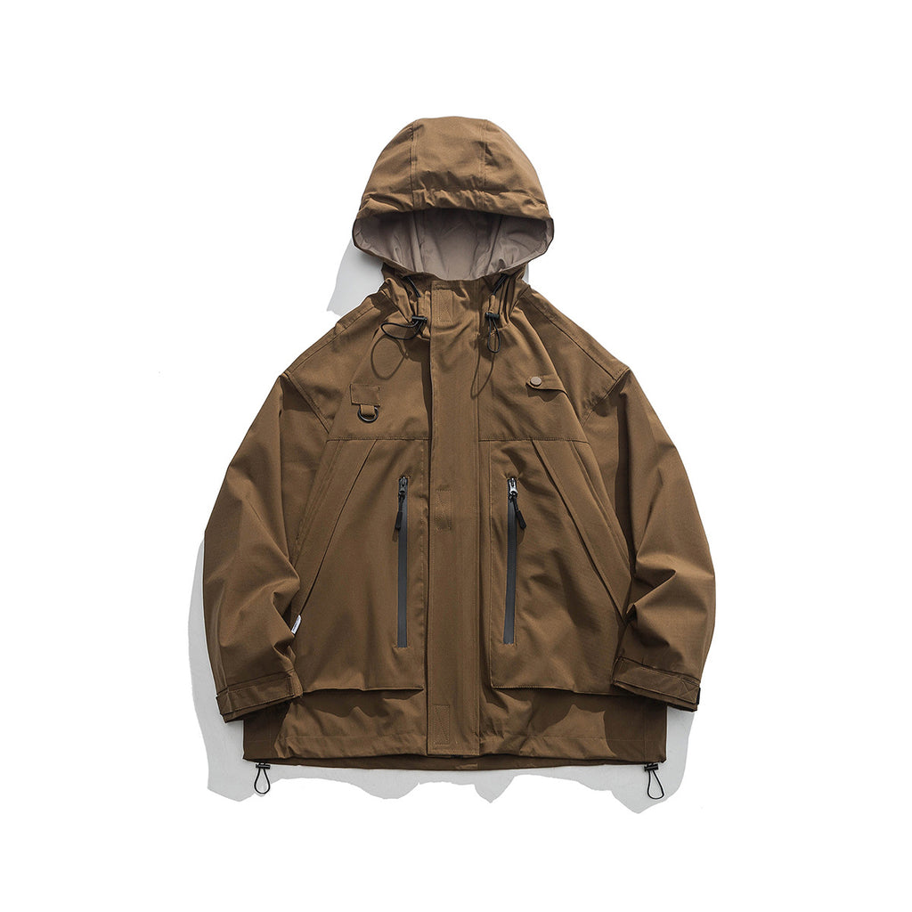Waterproof Hooded Jacket for Men – Zip-Up Utility Outerwear