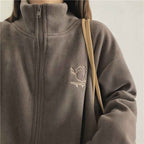 Double sided fleece jacket for women autumn and winter semi high neck zipper cardigan hoodie for women