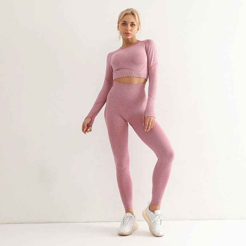 Seamless Yoga Suit Women's Long Sleeve Sports Top High Waist Hip Lifting Sports Tights Pants