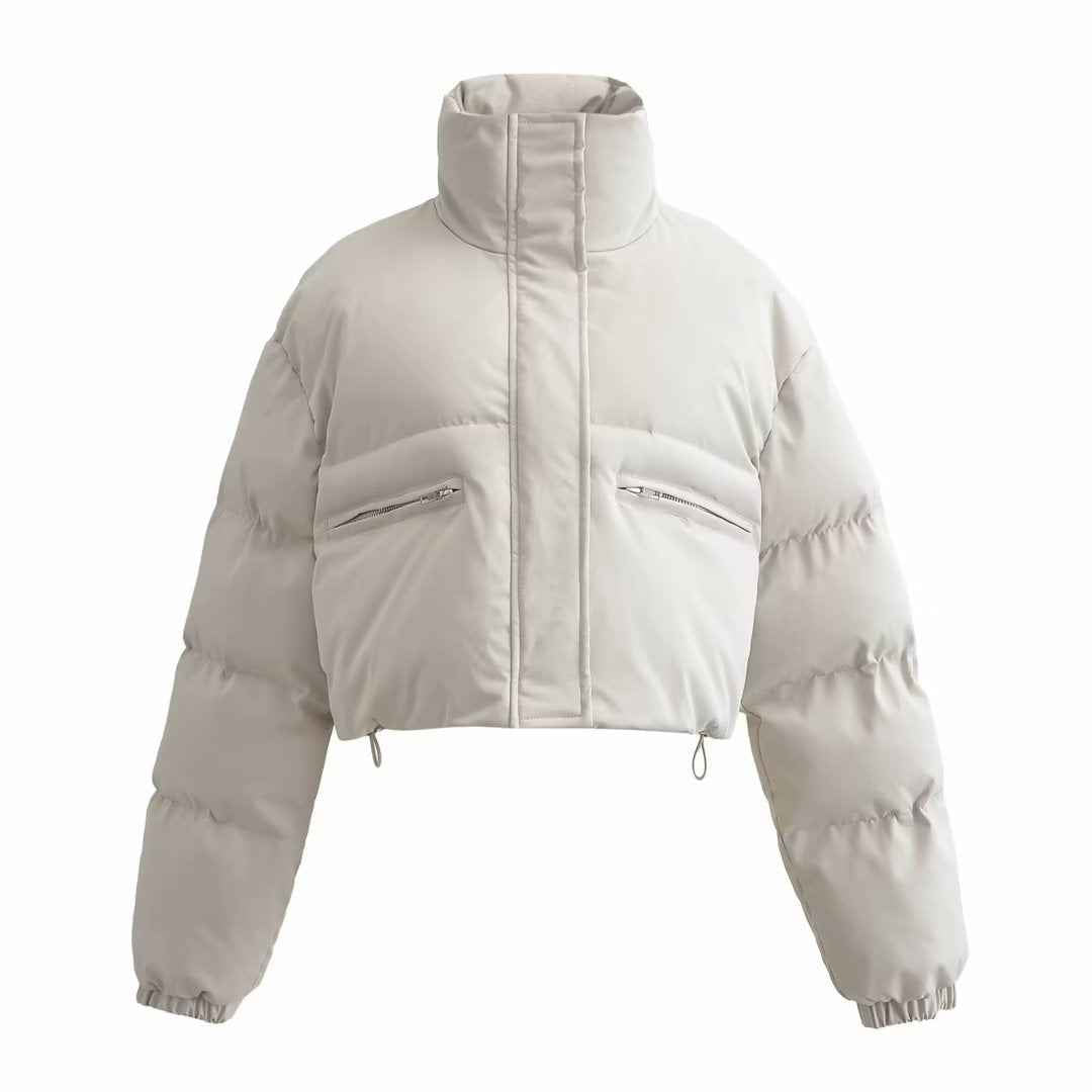 Winter stand up collar pocket zipper bread jacket short cotton jacket warm jacket for women