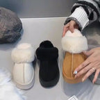 Platform Fur Cuff Slippers – Women's Suede Winter House Shoes