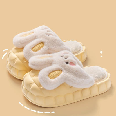 Fluffy Bunny Slippers – Thick Sole Winter Home Slides"