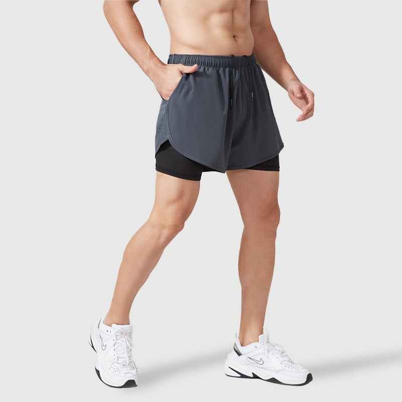 Fake Two Piece Double Layer Sports Shorts, Quick Drying, Breathable, Anti Glare Running, Training, Fitness Shorts, Summer Mens
