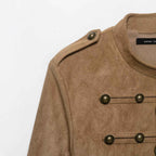 Suede Texture Rope Knot Button Zipper Jacket for Women