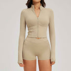 Spring Sport Set, Bare-Feel Zipper Fashion Casual Outfit, Fitness Running Activewear Set