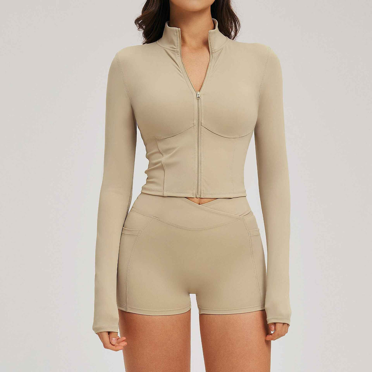 Spring Sport Set, Bare-Feel Zipper Fashion Casual Outfit, Fitness Running Activewear Set
