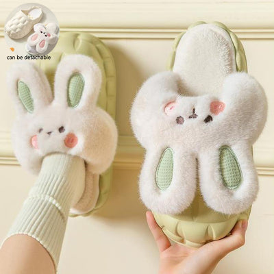 Fluffy Bunny Slippers – Thick Sole Winter Home Slides"