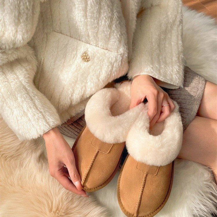 Fluffy Shearling Mule Slippers – Women's Cosy Winter Slip-Ons